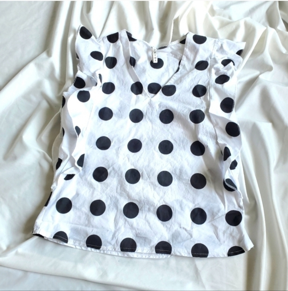 Polka Dot Sleeveless Ruffle Top